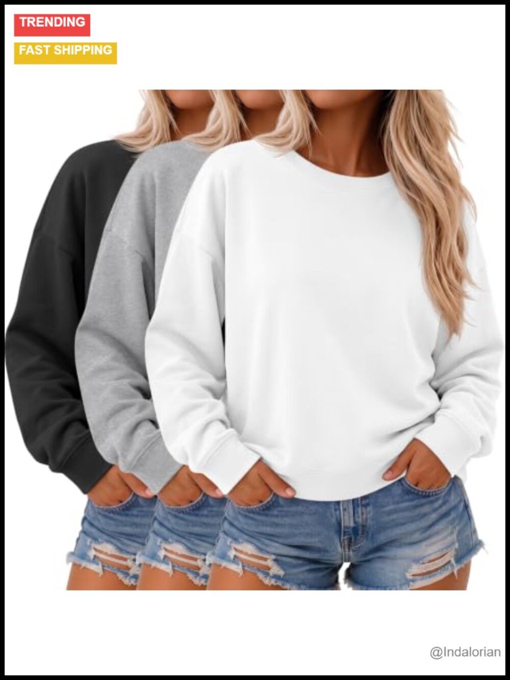 Womens Cropped Sweatshirts 3 Pack Cotton Spandex Long Sleeve Pullover Tops